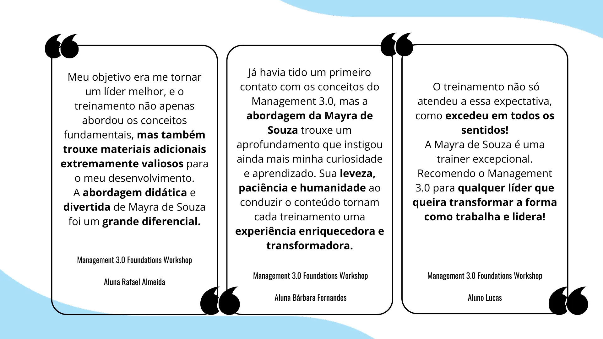 Depoimentos de alunos do Management 3.0